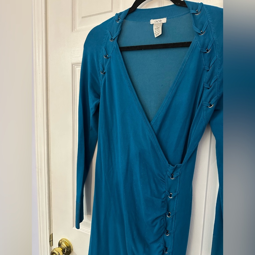 Cache Teal Long Sleeve Dress with Button Accents (M) - Picture 9 of 16